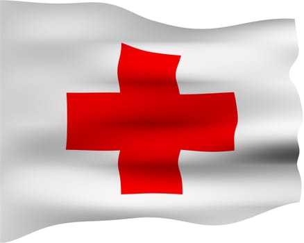 3d red cross flag isolated in white