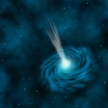 A blue quasar in space surrounded by dust