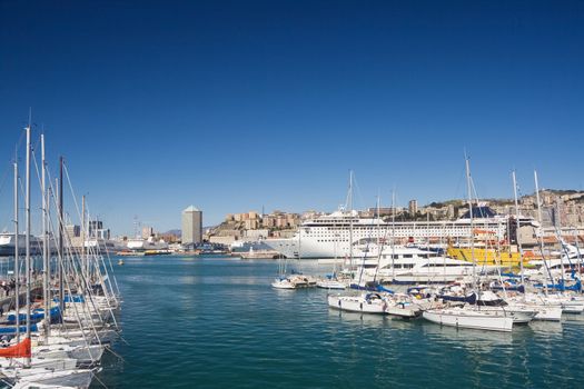 seafront of Genoa from the marina in a sunny day