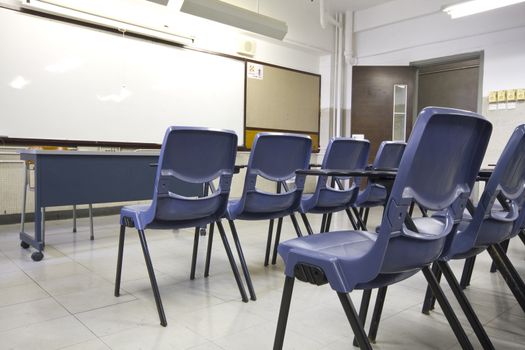 It is a shot of empty classroom