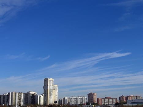 Wide Moscow panorama on a background of blue sky
