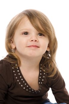 a cute young child shot on a white background