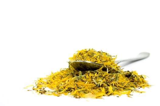 a spoon full of calendula (pot marigold) tea