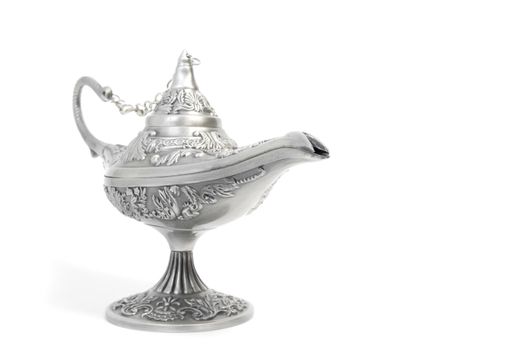 silver aladdin's magic lamp, isolated on white