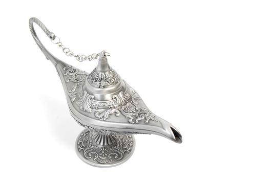 silver aladdin's magic lamp, isolated on white