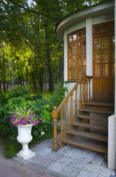 The Wooden verandah with stairway in old homestead.