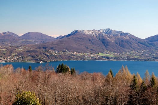 Panoramic View on Maggiore Lake near Cannero, Italy.