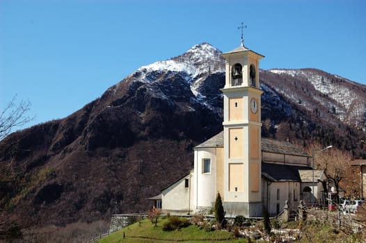 view of the catholic church in Trarego, Italy