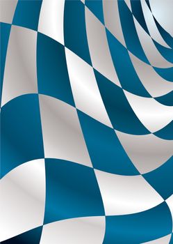 Checkered flag background flapping in the wind in blue and white