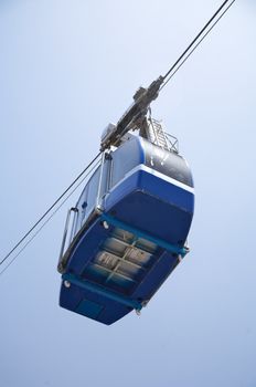 blue teleferico cable car to transport people up teide volcano