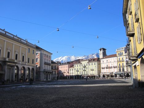 piazza in locarno, Switzerland after the snow                               