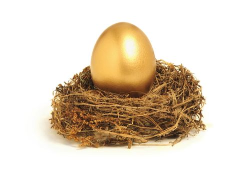 Golden egg in a nest representing retirement savings or security