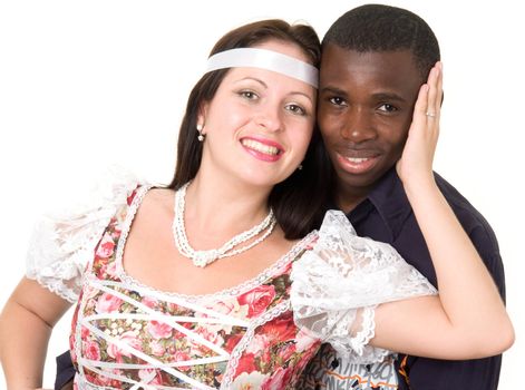 Black man and white woman. Loving couple on a white background