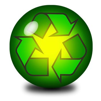 Recycling symbol inside a crystal ball or marble