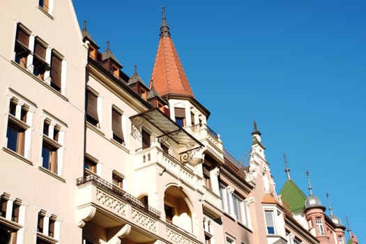 Typical houses in the historical center of Bolzano in northern Italy