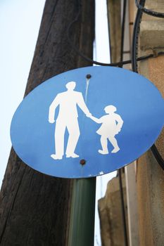 pedestrian blue sign at a retimno street in crete island