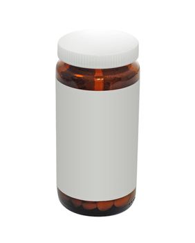 a pill bottle isolated over white, with copy space