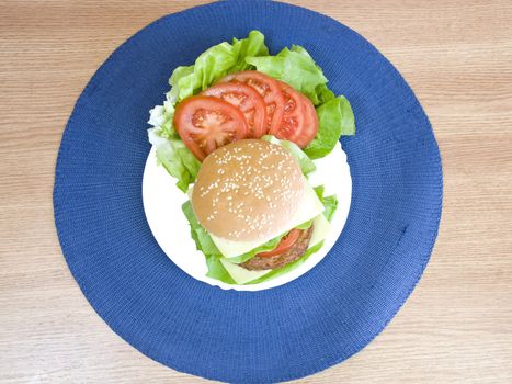 tasty fresh burger with cheese, lettuce, tomato and mayo