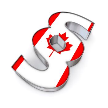 silver shiny metallic paragraph symbol on white background with Canada flag texture