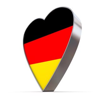 shiny metallic 3d heart of silver/chrome - front surface shows the german flag