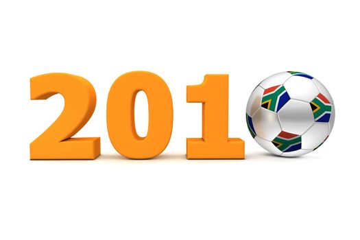 orange date 2010 with a football replacing number 0 - south african flag on the ball