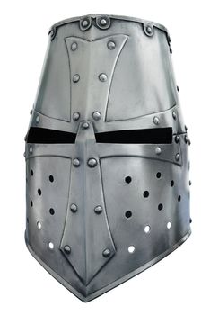 Metal helmet of the knight. A remark