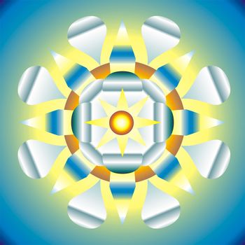 Illustration of esoteric mandala blue and yellow for meditation