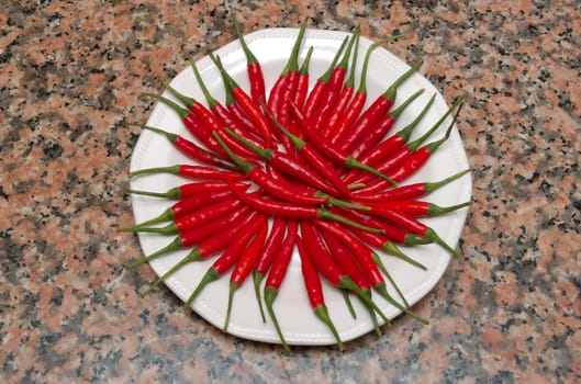 A plate with some hot red peppers