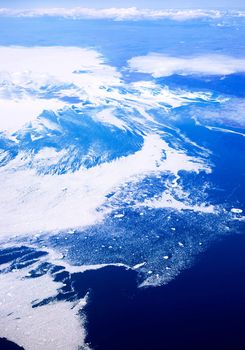 An aerial view of the Baffin Islands in Canada