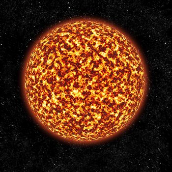 A 3D render of a sun in space