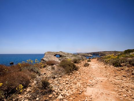 A dry dusty path on the island of Comino, Malta