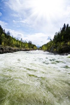 A nature landscape of river rapids in Norway