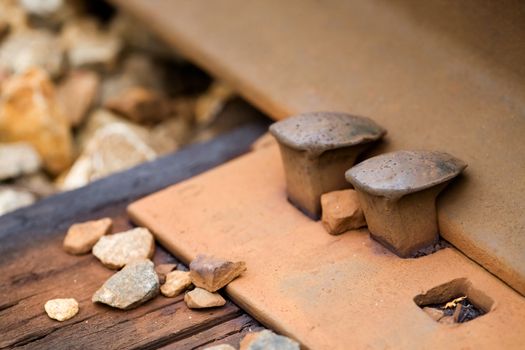 close up of a railroad spike