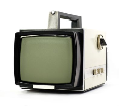 Vintage portable Television set isolated on white background