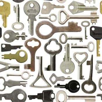 Collection of old keys isolated seamless background