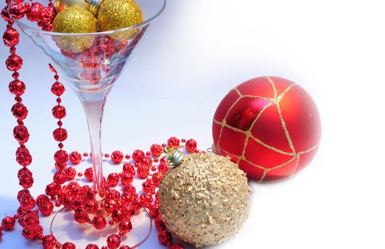 christmas decoration - glass, ball and red garland