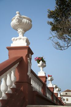 balustrade with flowerpots at icod city tenerife spain