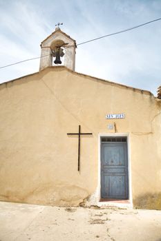 basic church with belfry at chinchilla albacete spain