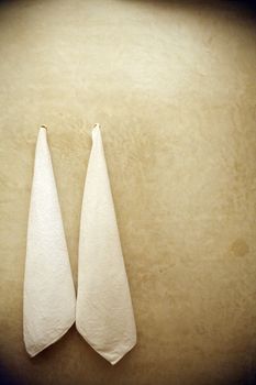 couple of towels held on a wall