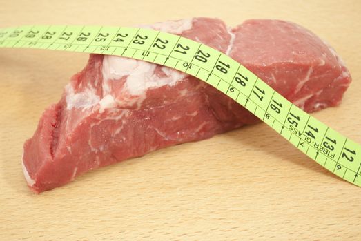 piece of beef with tape measure