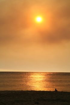 gold sunset in a spanish beach