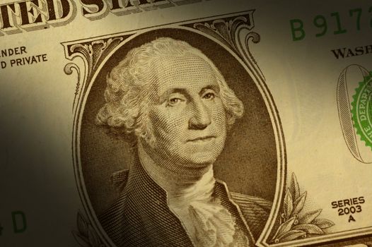 Close-up of George Washington on a one dollar bill