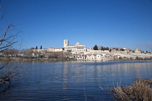 view from the river of zamora city in spain