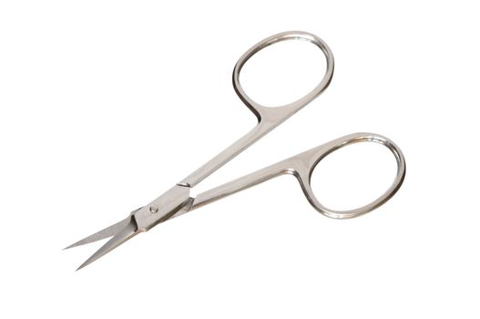 Small steel manicure scissors isolated on white with clipping path