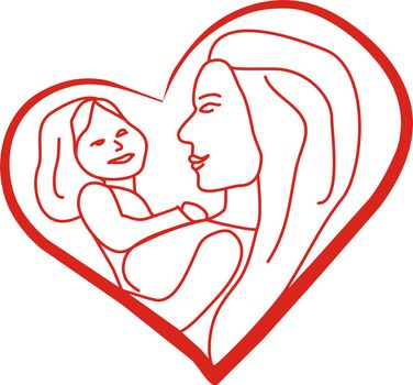 illustration with mother and daughter on his lap inside a heart. Can serve for several days of campaigns mothers who want a ill.