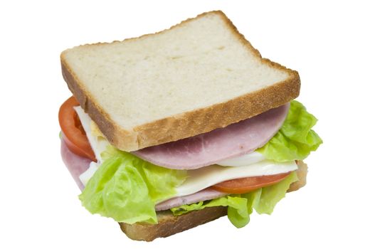 turkey ham sandwich, isolated on white