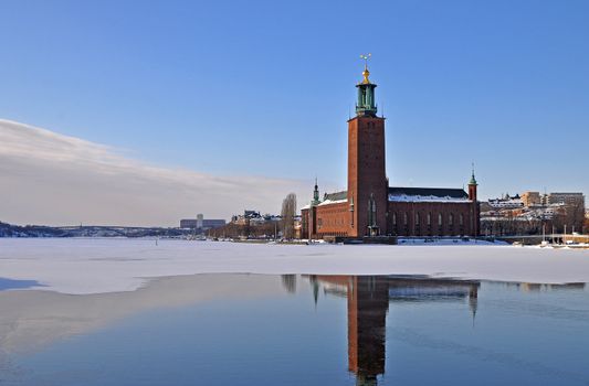 The city hall of Stockholm in the wintertime.