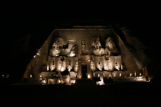 abu simbel temple lighting at night