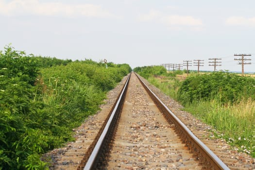 Railroad tracks disappearing into horizon