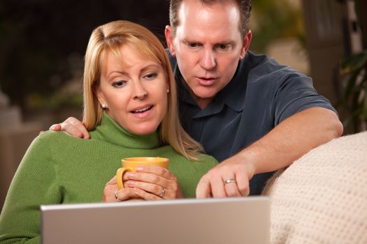 Handsome Happy Couple Using Their Laptop Together.